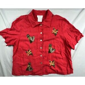 Vintage Studio C Plus Linen Blend Embroidered Tropical Shirt 18W